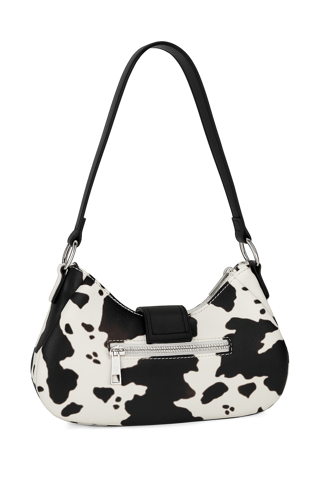 NEW! Leather Cow Print Shoulder Bag (Black)