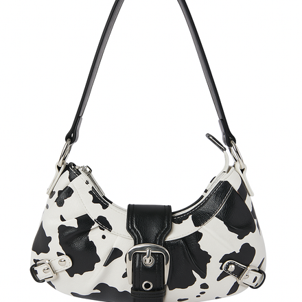 NEW! Leather Cow Print Shoulder Bag (Black)