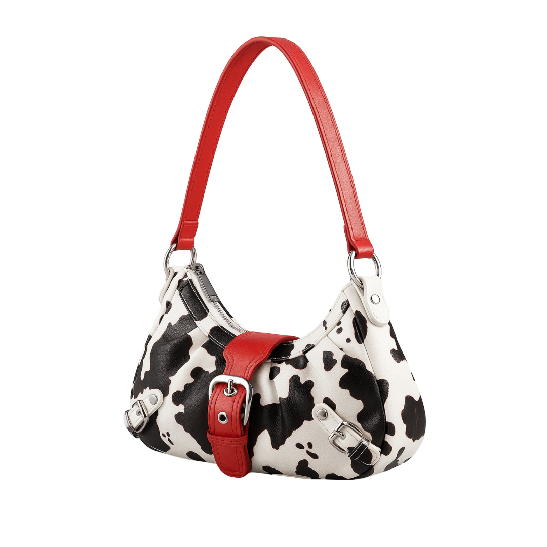 NEW! Leather Cow Print Shoulder Bag (Red)