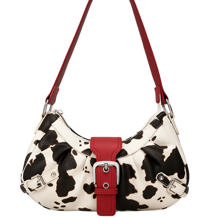 NEW! Leather Cow Print Shoulder Bag (Red)