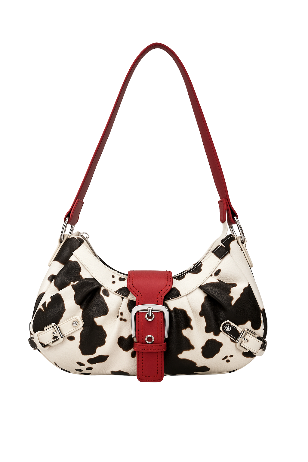 NEW! Leather Cow Print Shoulder Bag (Red)