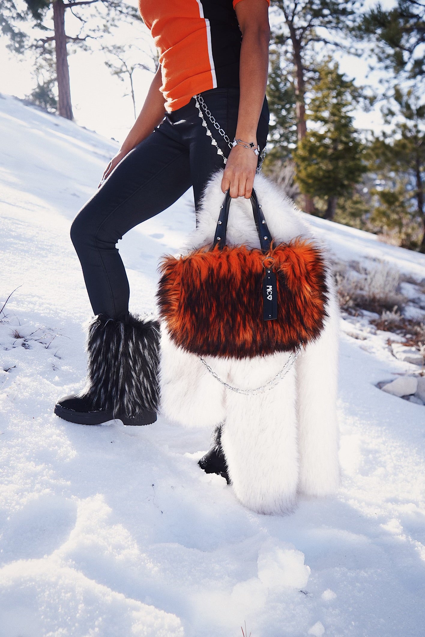 Midnight Mink Fur Bag | Orange